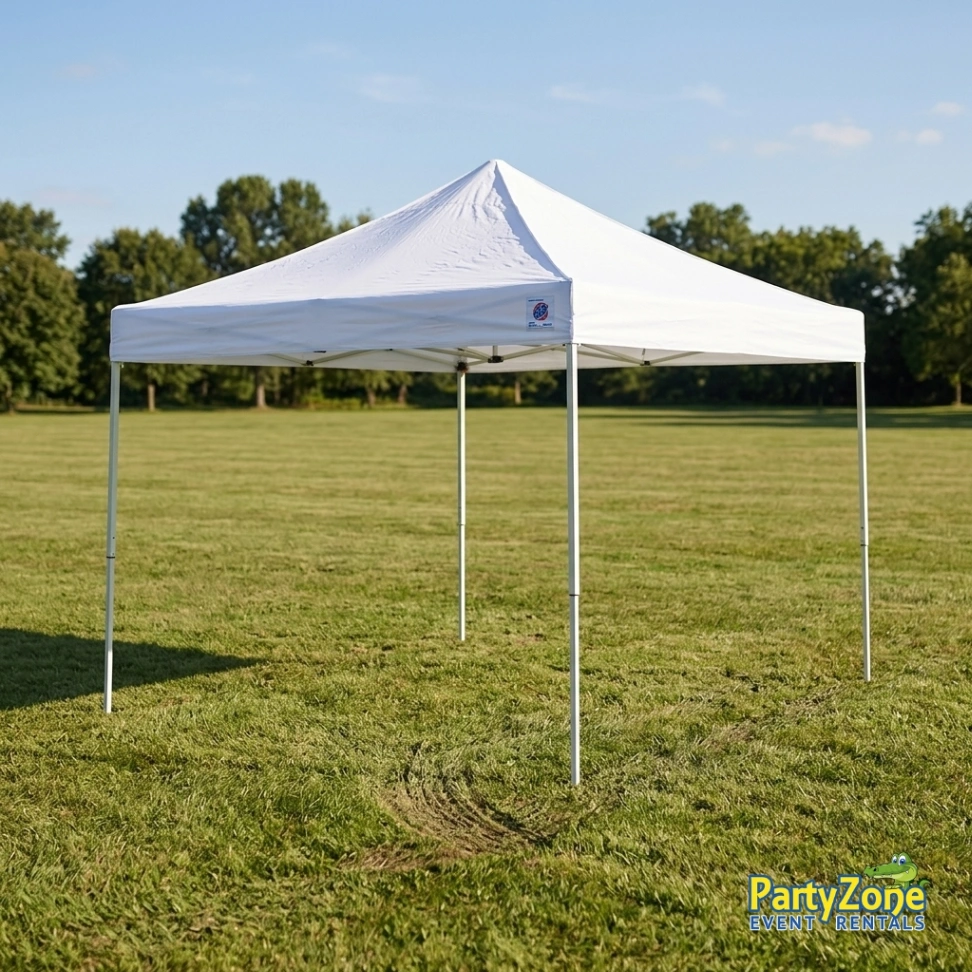 10x10 canopy tent rental for Gretna LA backyard parties, shade for food, gifts, or a DJ