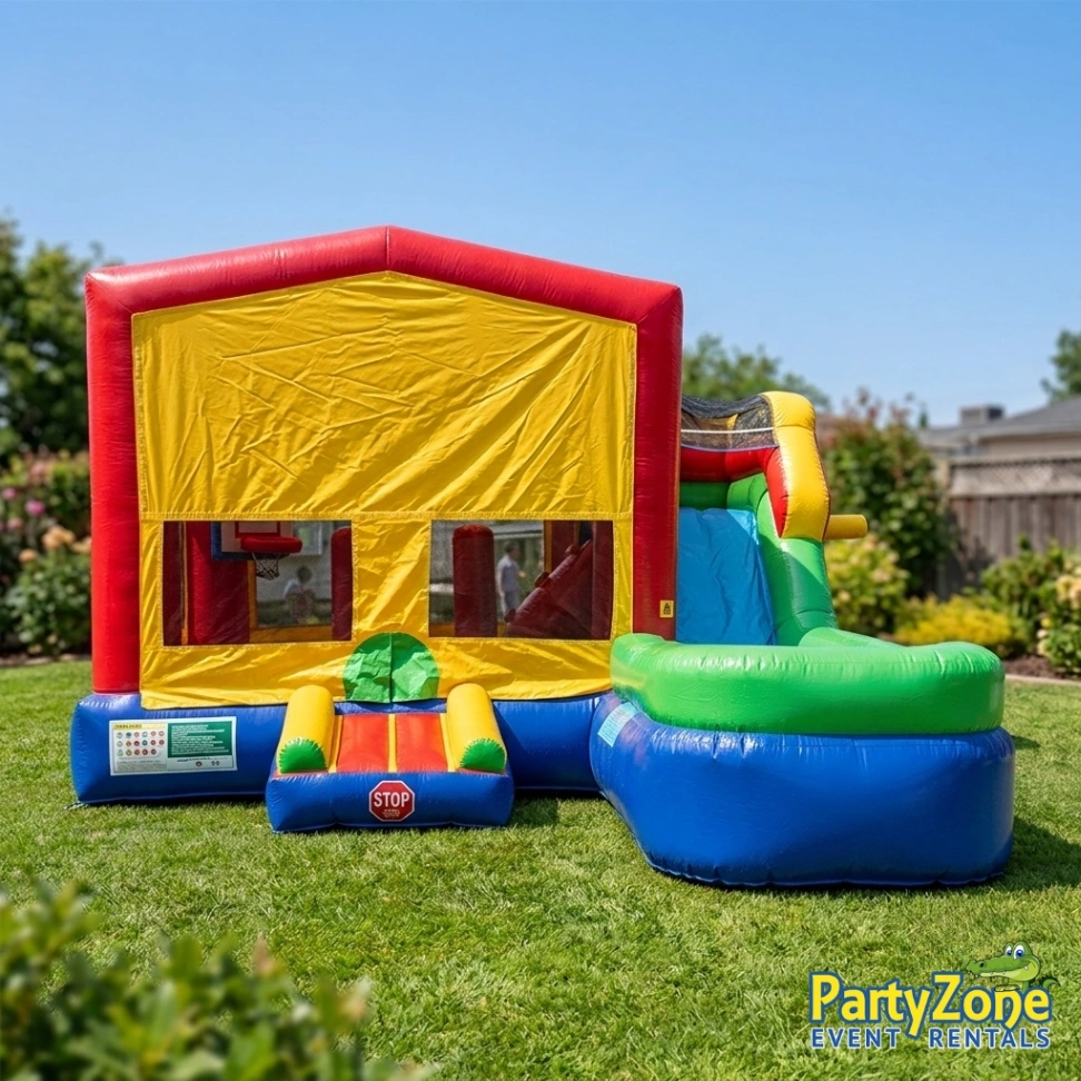 Add-a-Theme 14ft Modular water slide bounce combo rental for Gretna LA summer birthday parties, wet or dry