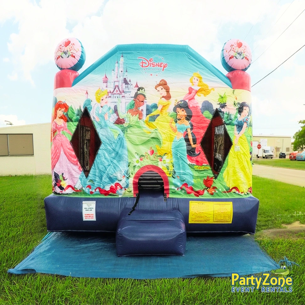 Disney Princess themed bounce house rental for Gretna LA girls birthday parties, cleaned before delivery