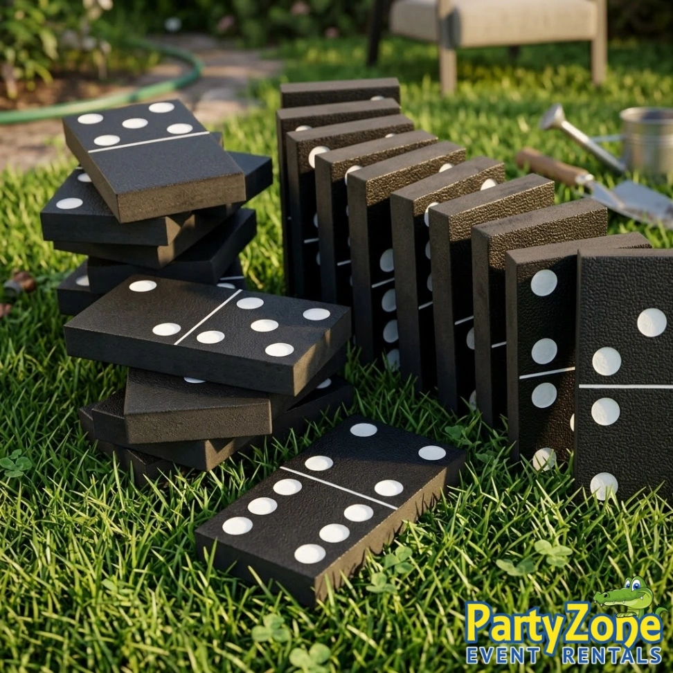 Giant Dominoes yard game rental for Gretna LA backyard parties and family events, all ages
